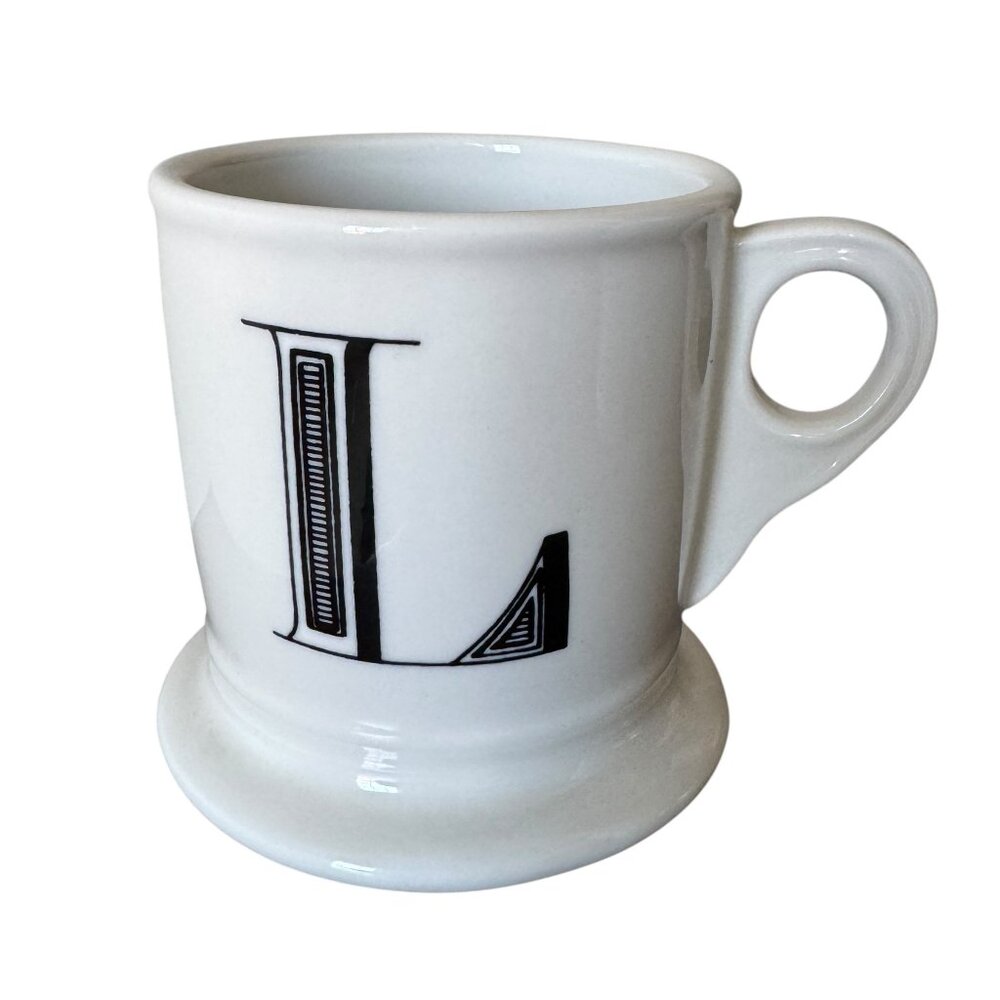 Anthropologie Cream Initial L Monogram Shaving Style Mug Classic Chunky